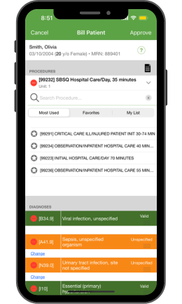 MediMobile Genesis AI Providing CPT and Diagnosis Codes - Mobile View
