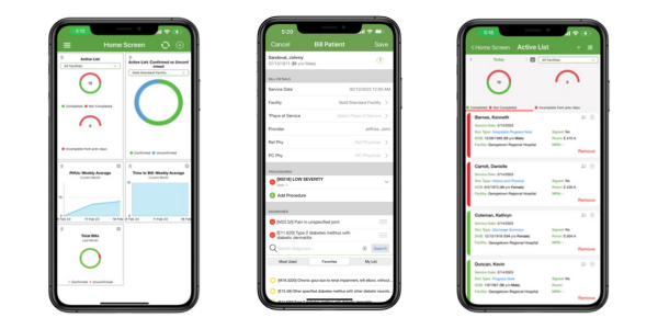 MediMobile Clinician Charge Capture Views - Charge Review - Seamless Navigation and Workflow Integration