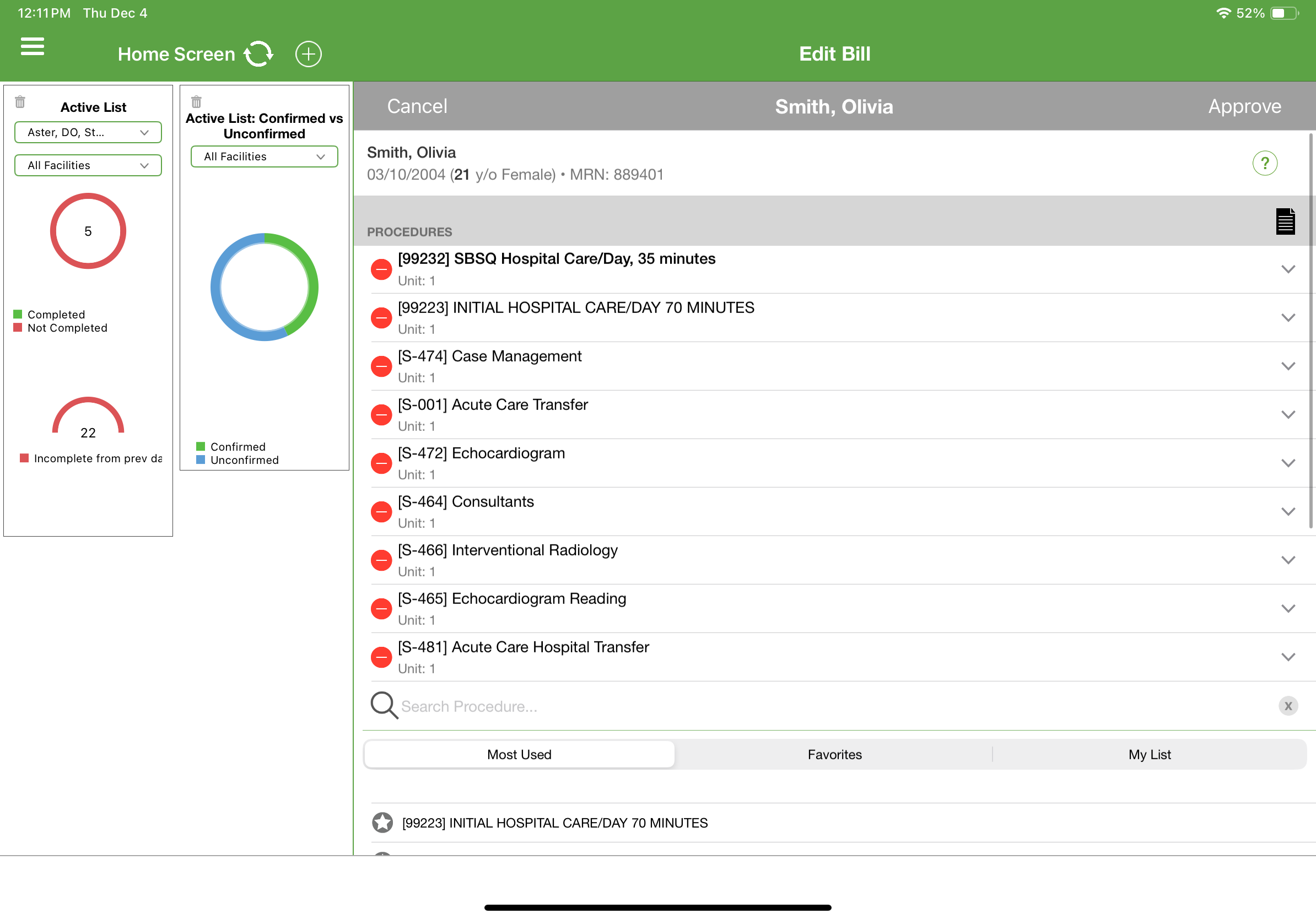 Charge Capture web application screenshot